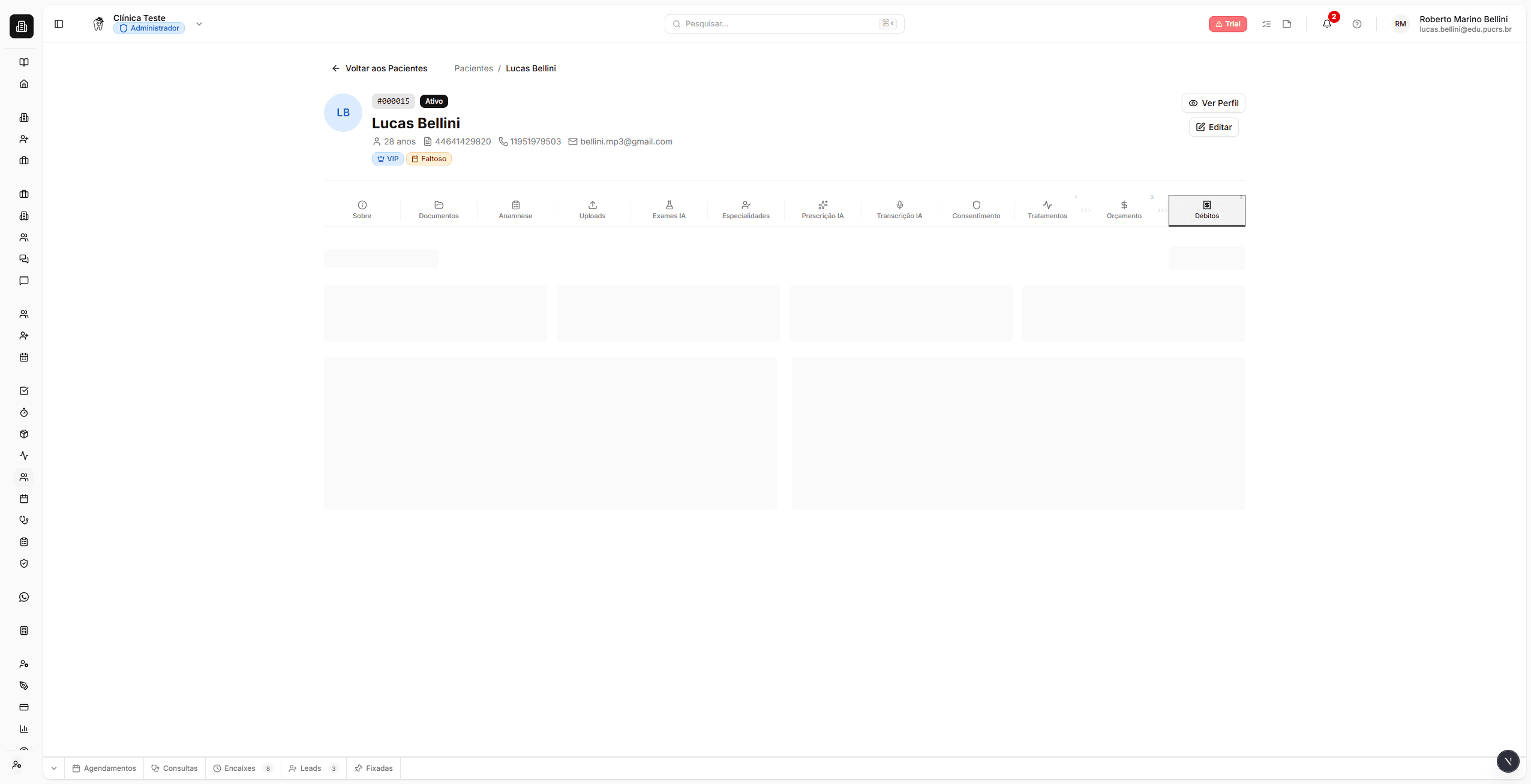 Aba Débitos com resumo e tabela de pagamentos