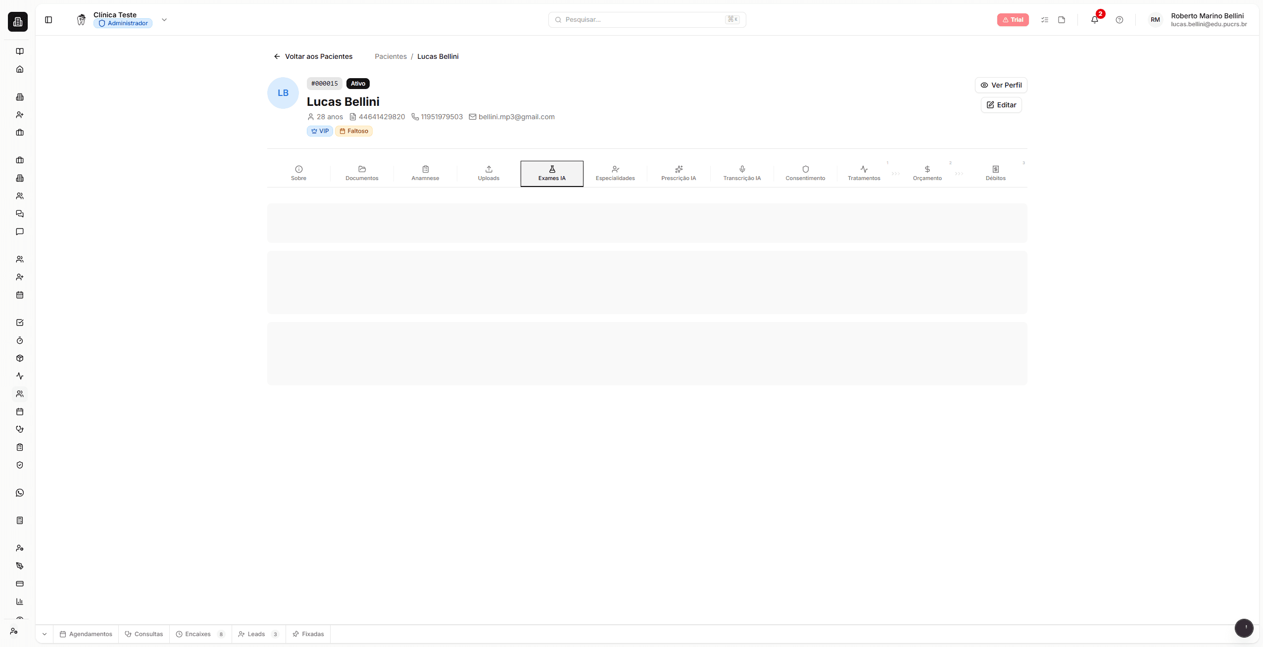 Aba Exames IA com resultados extraídos