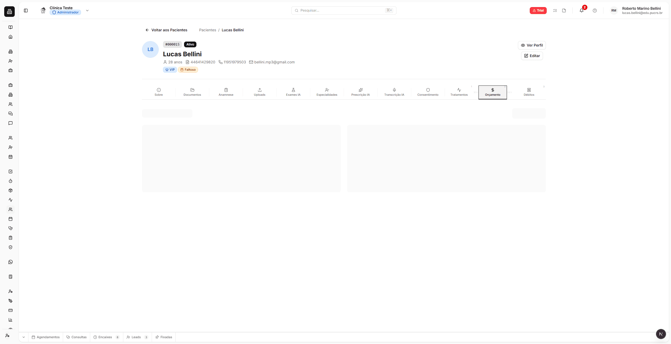Aba Orçamento com workflow de status