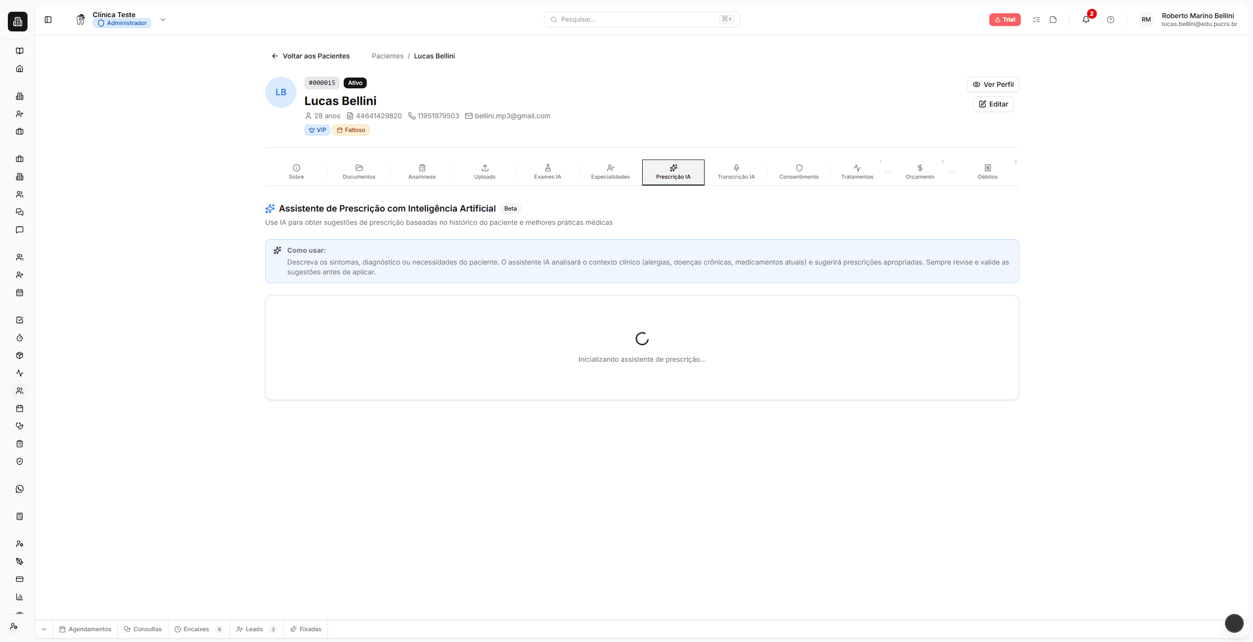 Aba Prescrição IA com chat do assistente