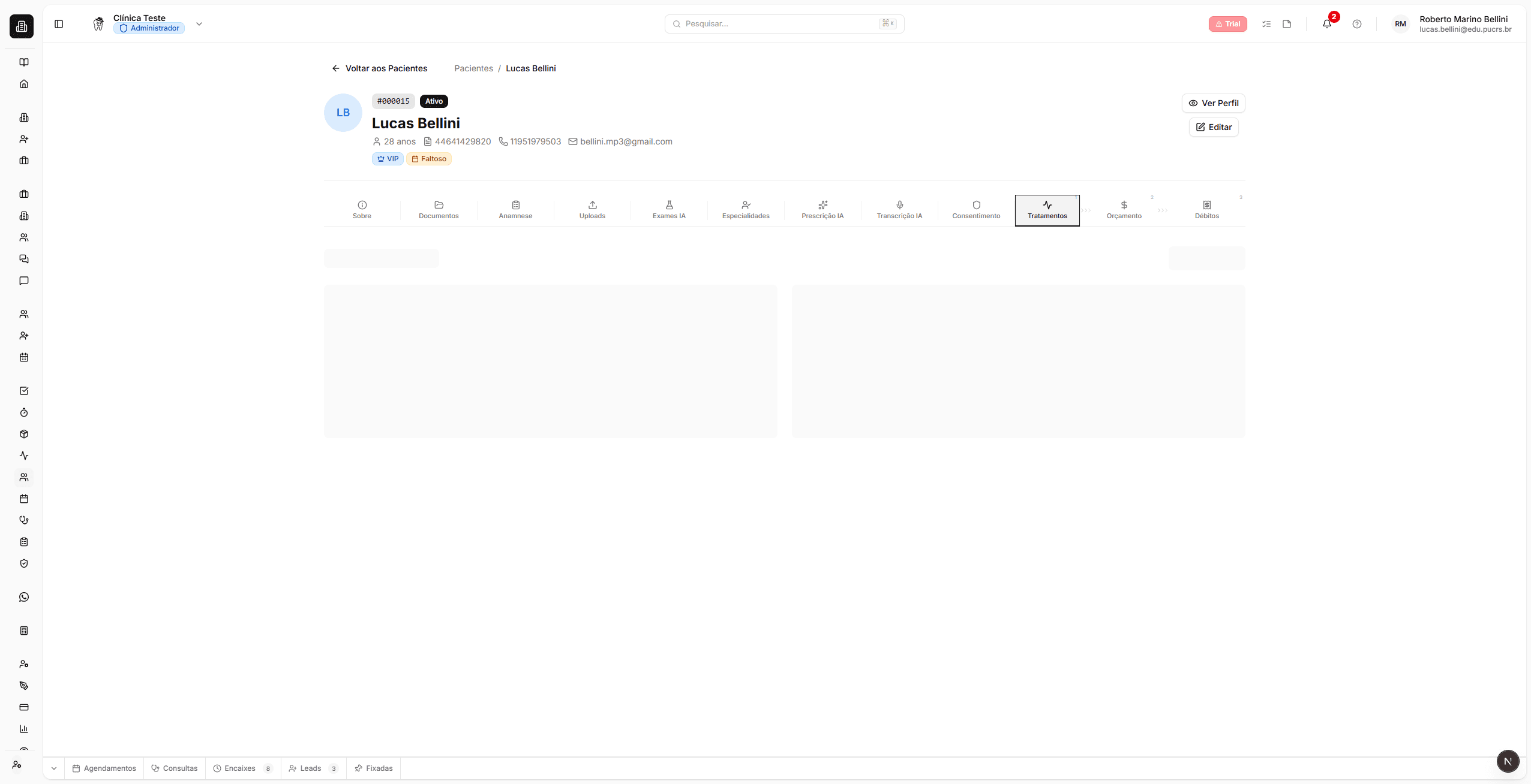 Aba Tratamentos com plano em fases