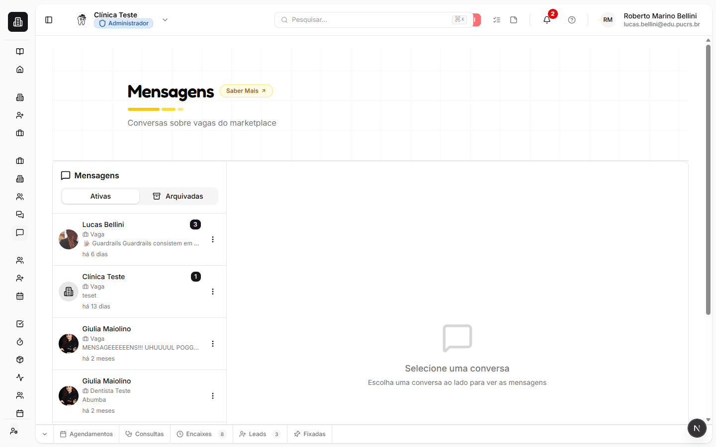 Página de Mensagens do BlackOpero com lista de conversas