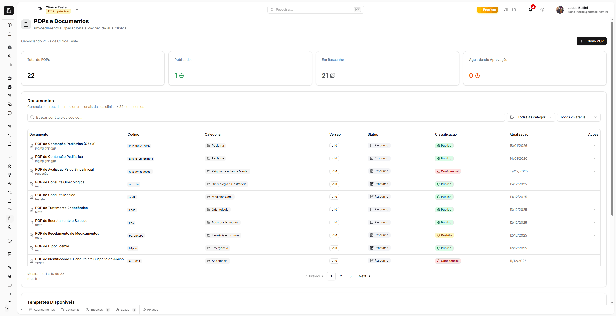 Página de POPs do BlackOpero com lista de documentos e status