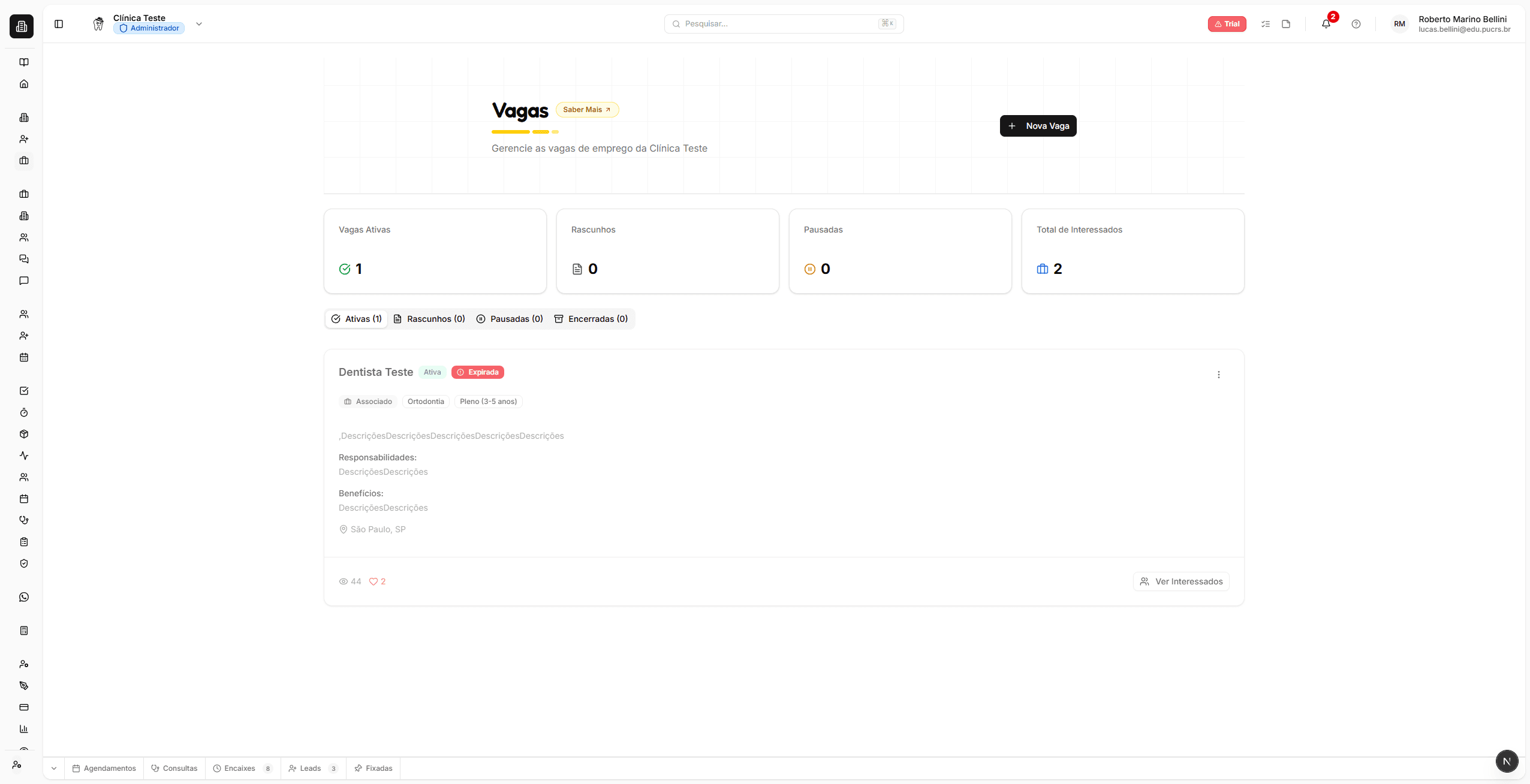 Página de gerenciamento de vagas no BlackOpero