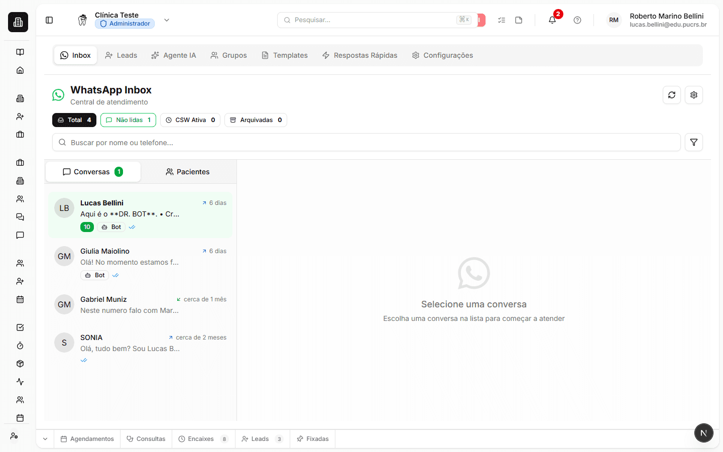 Inbox do WhatsApp Business no BlackOpero